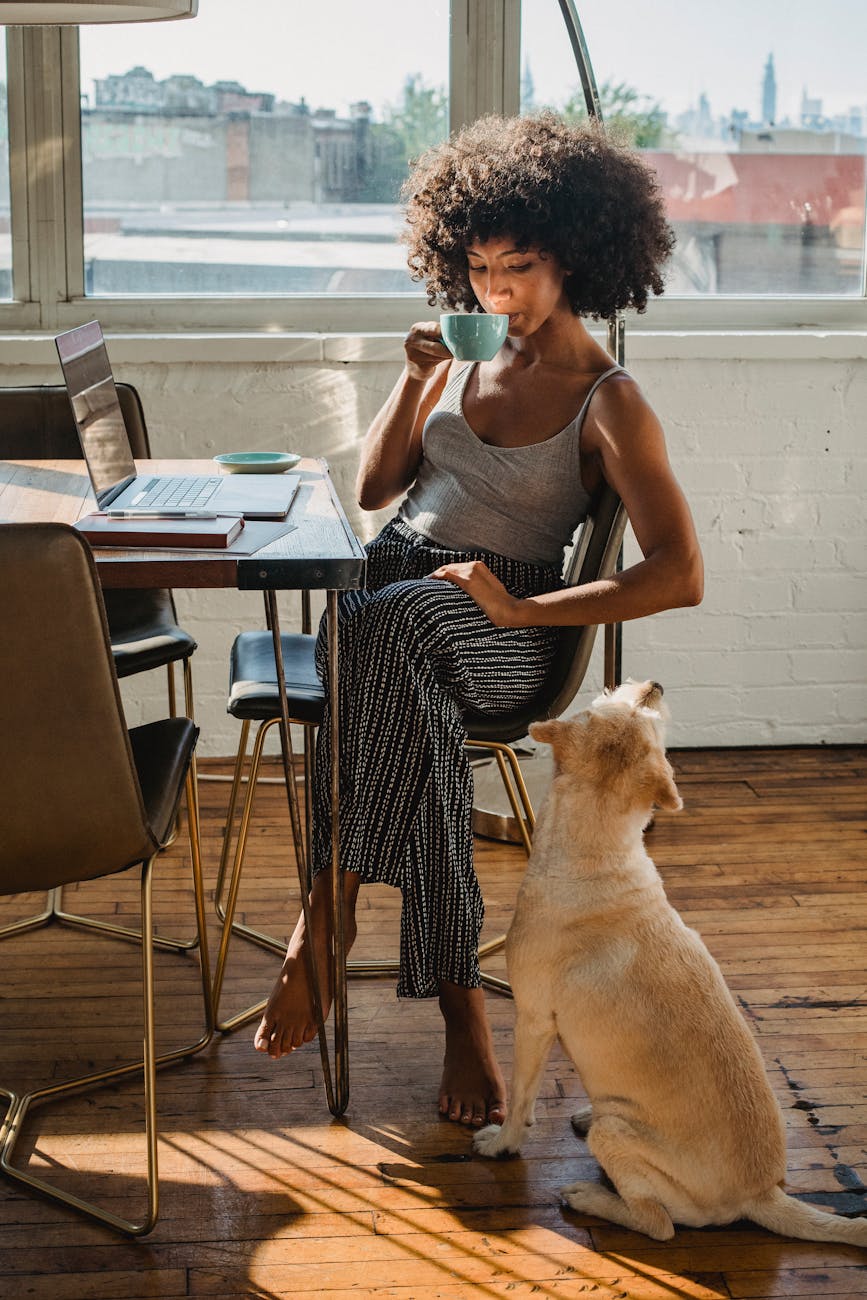How To Make Friends As An Adult (It'S Not Just You!) 5 Black Freelancer Drinking Coffee Near Laptop And Dog Indoors